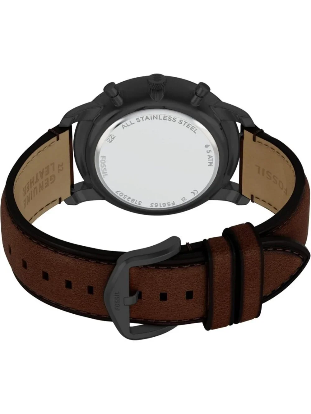 Men's Brown Leather Strap Black Neutra Quartz Stainless Steel Chronograph Watch